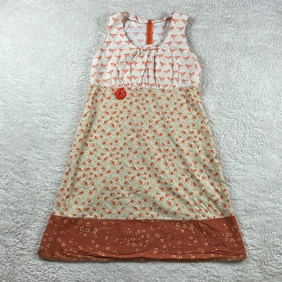 Unbranded orange and cream bird and floral print empire waist midi dress, XS - Picture 4 of 7